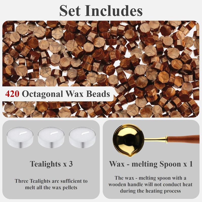 Cazzon 420 Pcs Vintage Wax Sealing Beads for Wax Seal Stamp, Antique Decor for Wedding Invitations, Envelope, Letters, DIY Crafts Gift Wrap (Golden B) - Image 2